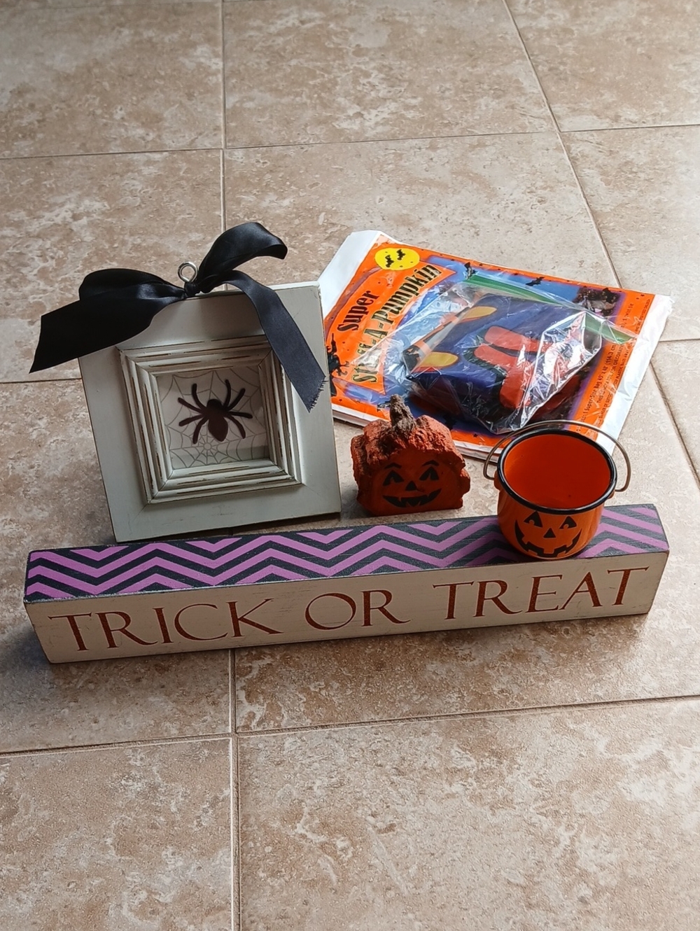 Halloween 'Trick or Treat' Decorative Sign with Orange Pumpkin Accents Bundle